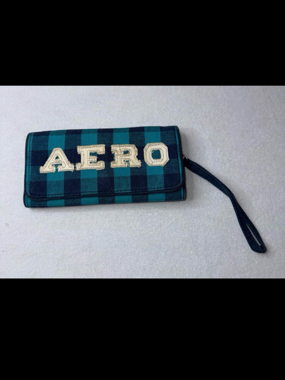 AERO Plaid Wristlet Wallet in Teal & Navy